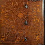 Antique inlaid vargueño on lentil leg table with iron stretchers
