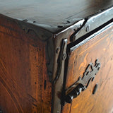Antique inlaid vargueño on lentil leg table with iron stretchers