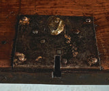 Antique inlaid vargueño on lentil leg table with iron stretchers