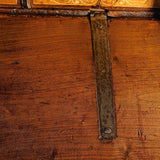 Antique inlaid vargueño on lentil leg table with iron stretchers