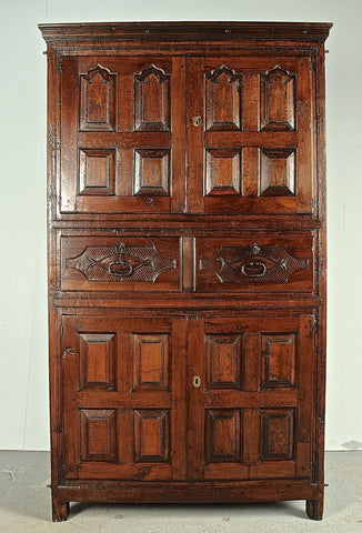 Antique four-door, two-drawer library cabinet, oak