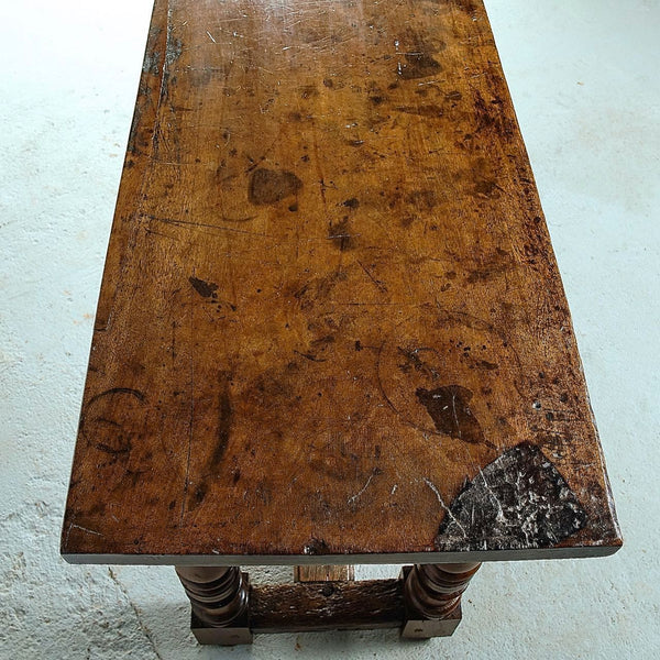 Antique carved two-drawer scalloped skirt library table, walnut
