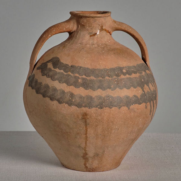 Antique hand-streaked two-handle water jug