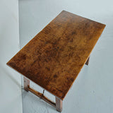 Antique single board top trestle leg library with iron stretchers