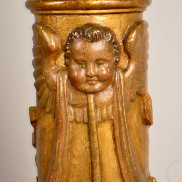 Antique pair of carved and gilt wooden columns, pine