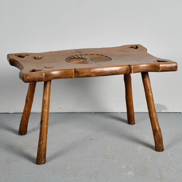 Antique carved walnut top Basque shepherd’s table