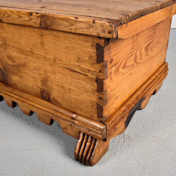 Antique scalloped skirt blanket chest, pine