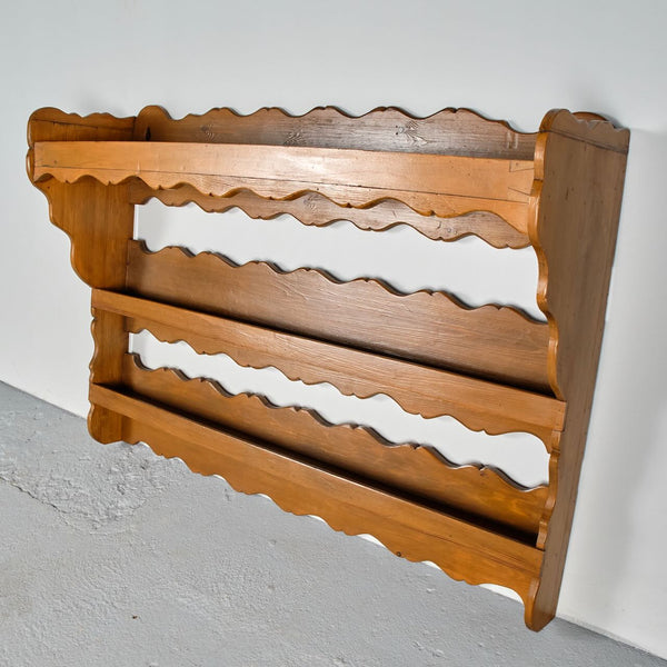 Antique hanging plate rack, pine