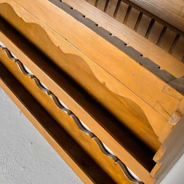 Antique hanging plate rack, pine