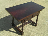 Antique turned-leg carved-drawer table, walnut and oak