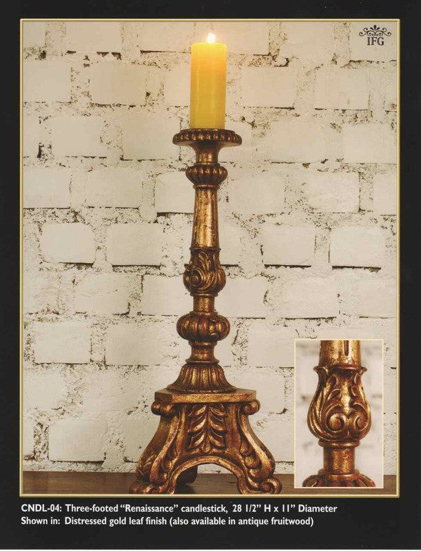 Reproduction Carved and Gilt Three-footed Renaissance candlestick