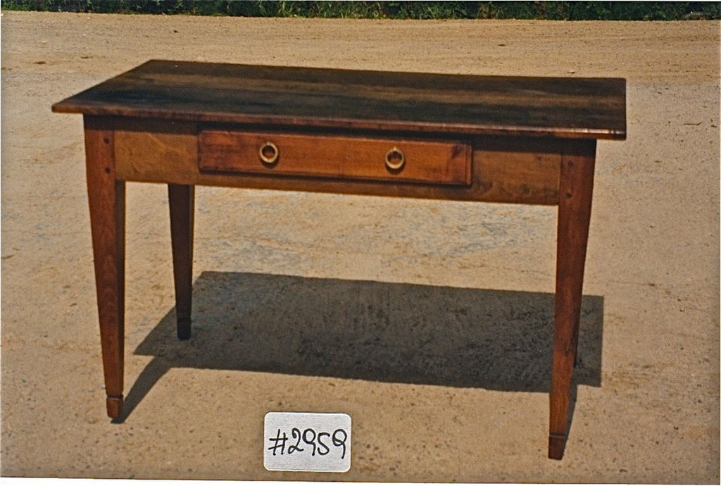 Antique mixed wood Charles IV writing table with drawer, walnut, beech & cherry