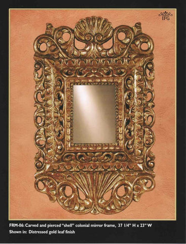 Reproduction carved, pierced and gilt Spanish colonial "shell" mirror, cachimbo hardwood