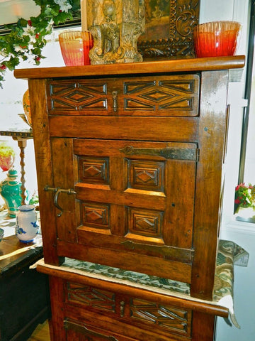 Single-door diamond panel reproduction nightstand with drawer, reclaimed cedar and cachimbo hardwood