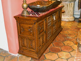 Carved four-door reproduction Spanish colonial sideboard / credenza, cachimbo hardwood