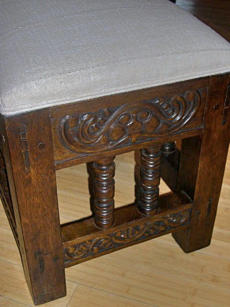 Carved and Upholstered "Cusco" Colonial Bench