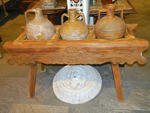 Antique carved front 3 hole water jug stand, pine