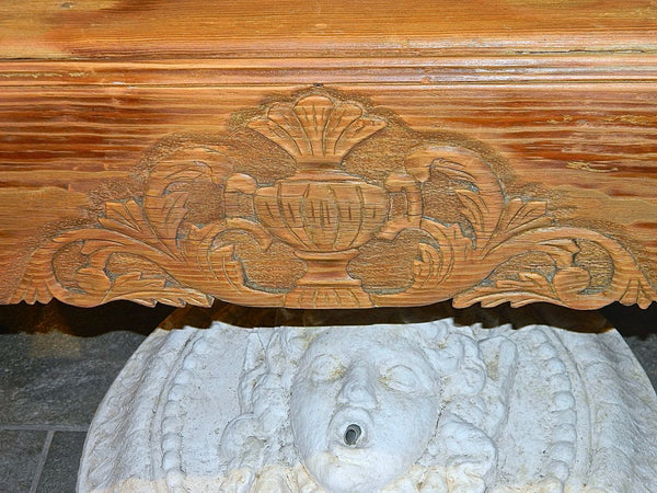 Antique carved front 3 hole water jug stand, pine