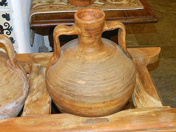 Antique carved front 3 hole water jug stand, pine