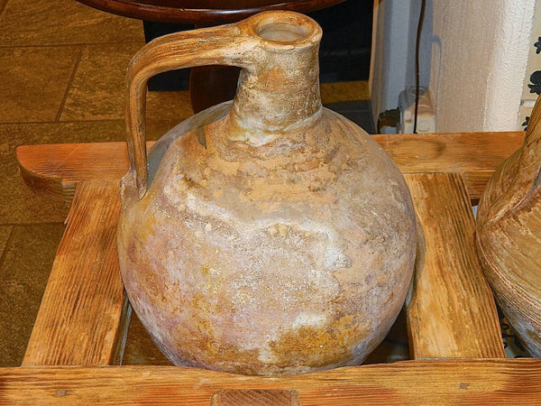 Antique carved front 3 hole water jug stand, pine