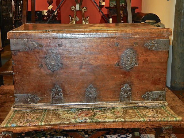 Antique two-lock Castilian valuables chest, walnut