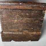 Antique scalloped skirt travel chest with carved shells of St. James, chestnut