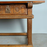 Antique two-drawer Palentine library table, walnut and chestnut