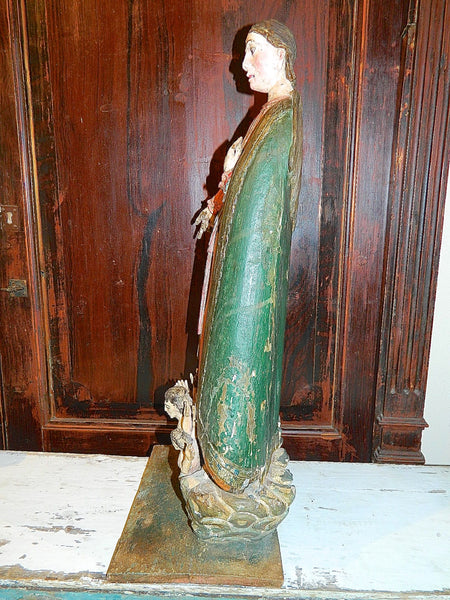 Antique wood sculpture, "Our Lady of Mount Carmel"