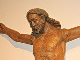 Antique carved crucifixion, gesso & polychrome over wood