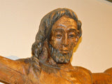 Antique carved crucifixion, gesso & polychrome over wood
