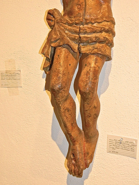 Antique carved crucifixion, gesso & polychrome over wood