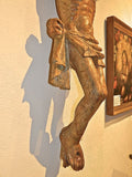 Antique carved crucifixion, gesso & polychrome over wood