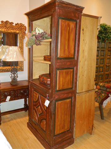 Antique polychromed library cabinet, oak