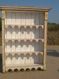 Antique painted library cabinet with scalloped shelf facings, pine and poplar