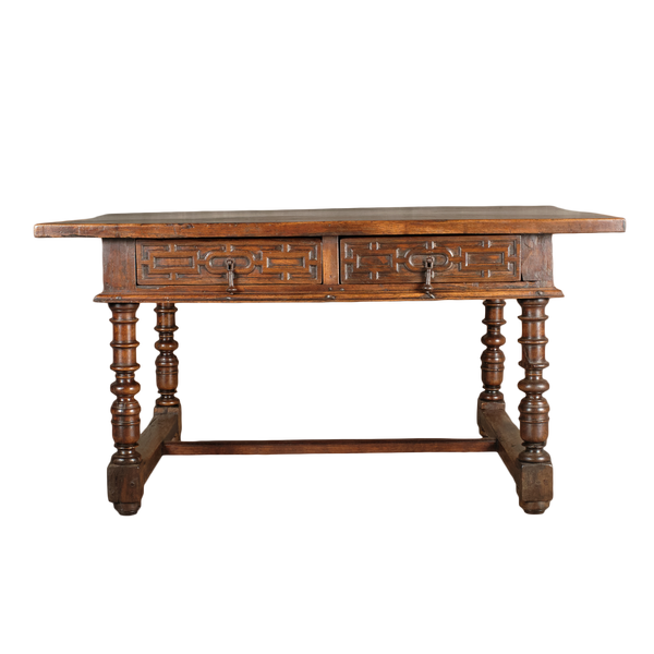 Antique turned leg chestnut and oak library table