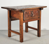 Antique trestle leg game dressing table with carved drawer, walnut