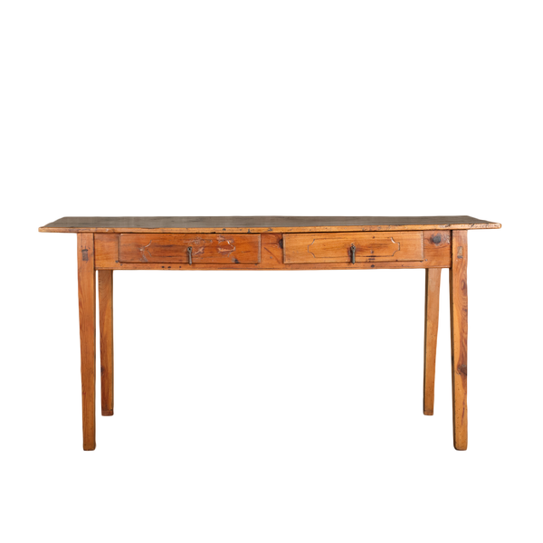 Antique tapered leg two-drawer console table, pine