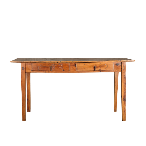 Antique tapered leg two-drawer console table, pine