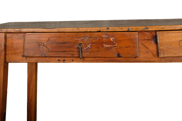 Antique tapered leg two-drawer console table, pine
