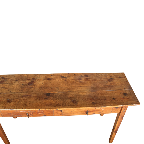 Antique tapered leg two-drawer console table, pine