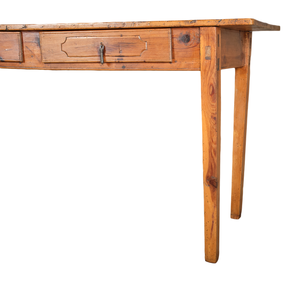 Antique tapered leg two-drawer console table, pine