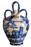 Antique painted and glazed blue and white “botijo” (water jug)