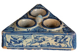Antique painted triangular spice dish, blue and white
