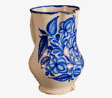 Large antique painted blue and white “Manises” pitcher, “Floral motifs”
