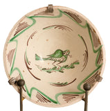 Antique painted green and manganese bowl, “Songbird”