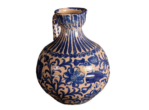 Antique single handle blue and white turned “Fajalauza” jug (”bombona”)