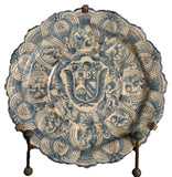 Large antique scalloped heraldic platter with cherubs