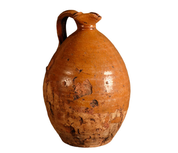 Antique single-handle semi-glazed pitcher / jug