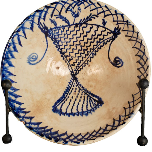 Antique large painted blue and white Andalusian bowl