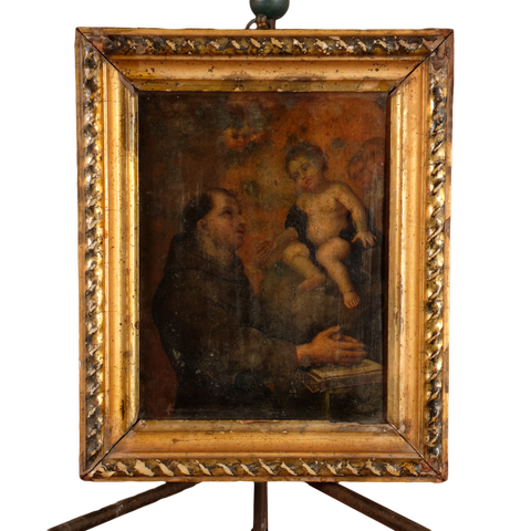 Antique “Saint Anthony”, Framed oil painting on copper